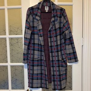 Rain + Rose Plaid Long Cardigan